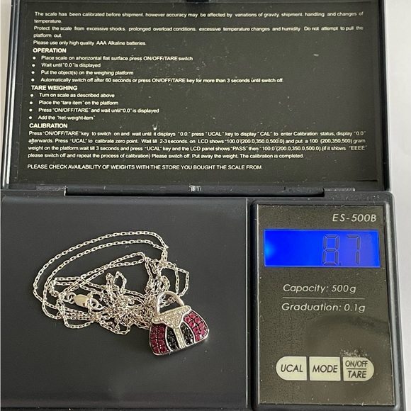 MIRABELLE Solid 18k 18kt white gold ruby and sapphire purse bag pendant necklace - Picture 12 of 16